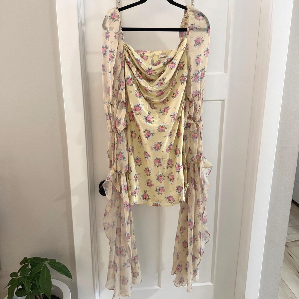 For Love & Lemons Willow Mini Dress Yellow Floral Cottagecore Size Medium NWT